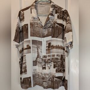 Vintage Style NYC Photo Print Button Up Shirt New York Graphic Top